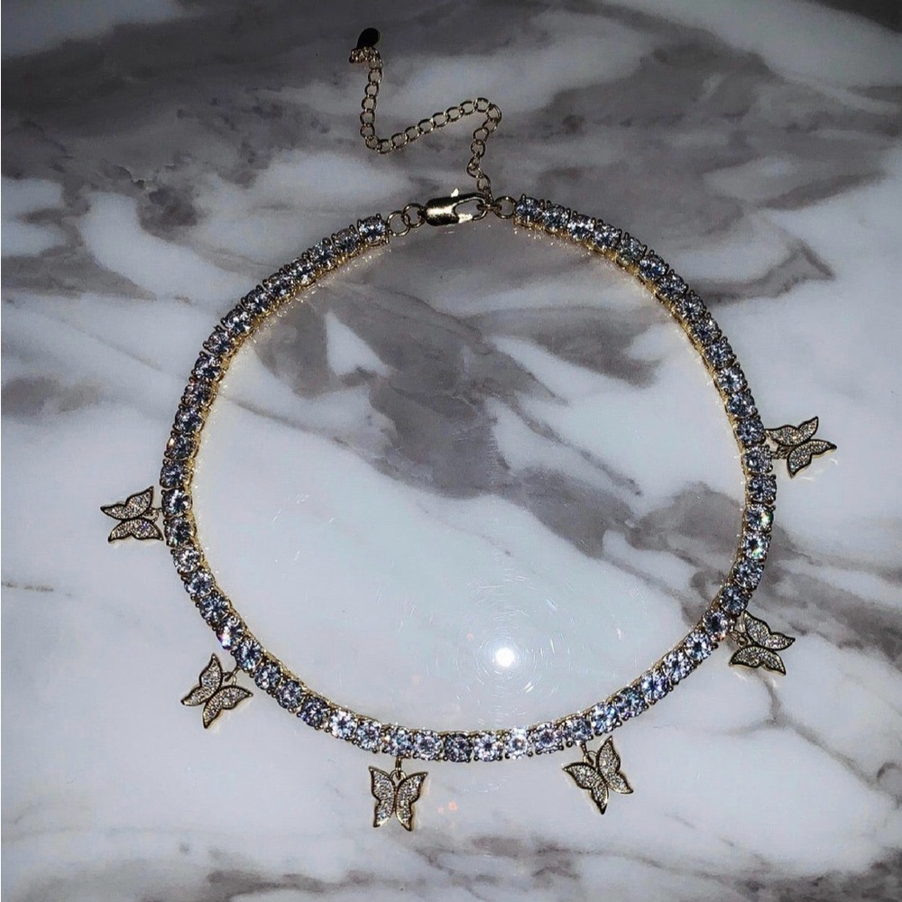 Tennis Gold Butterfly  Necklace 16inch